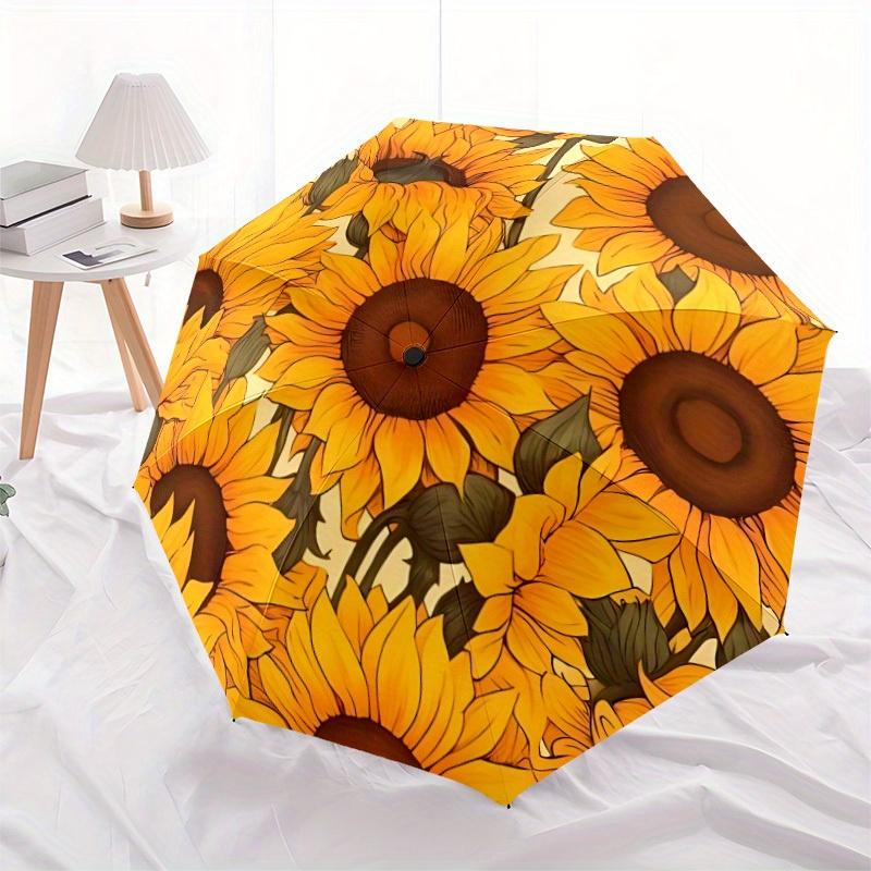 1pc Sunflower Pattern Automatic Open/Close Umbrella with Windproof, Functional Design, 8-Rib Sturdy Canopy