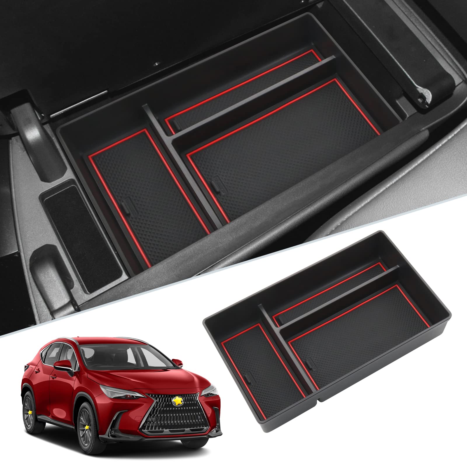 

SKTU Lexus NX 2-го поколения Консольный бокс Органайзер с резиновым ковриком Хранение мелких предметов Чехол для монет Легкая установка Кастомные детали Только для NX