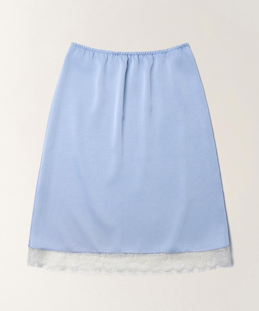 Tudment Satin Lace Midi Skirt_Light Blue