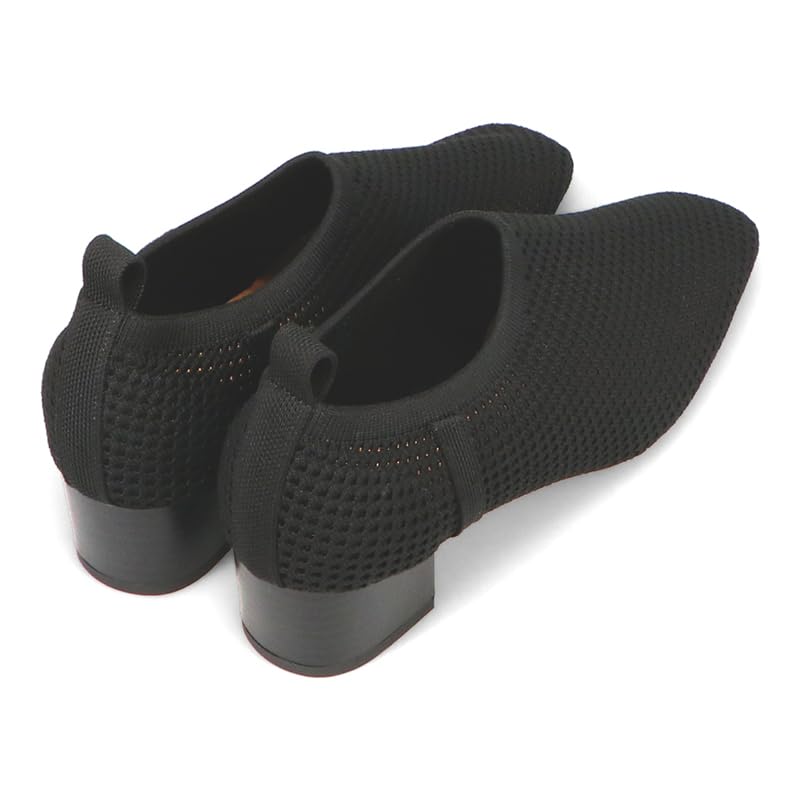 Oriental Traffic 52117 cm cm Women's Pumps, Heeled, Knit, Elastic, Soft, BLACK, 23.0 - 23.5