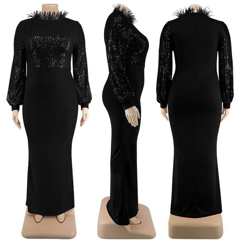 Evropské a americké dámské šaty nadměrné velikosti se sekvenovanými rukávy