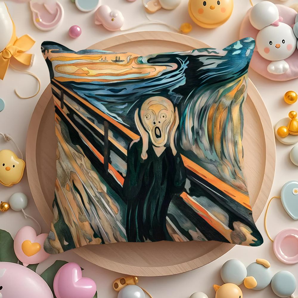 Edvard Munch The Scream Abstract Cushion Cover Plush Fabric Soft Double-Sided Printed Sofa Warm Winter Home Gift Pillow Cover