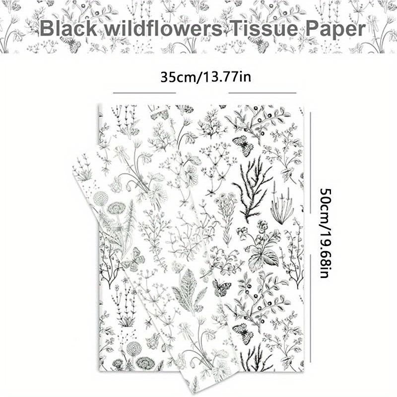 1 Set/50 Stück 13,77 * 19,68 Zoll schwarzes Wildblumen-Seidenpapier Retro-Wildblumenkunst-Seidenpapier, DIY-Handwerksgeschenkpapier
