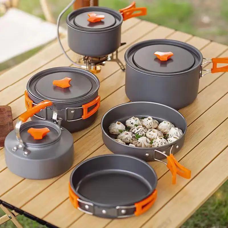 Outdoor Picknick Set Topf Kessel Bratpfanne Suppentopf Faltbare Aufbewahrung Kocher Aufbewahrungstasche Adapter Zubehör