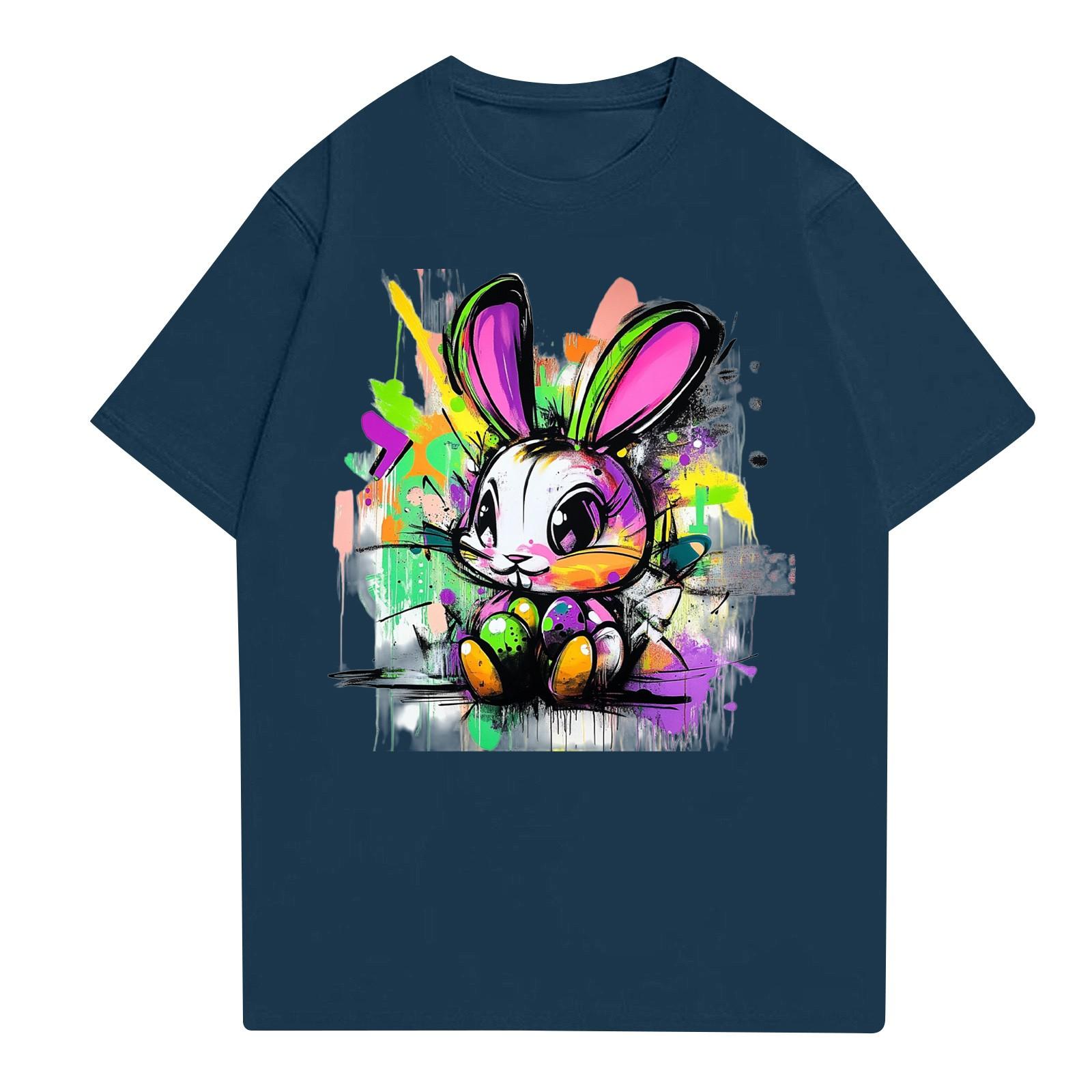 

Женская повседневная футболка с круглым вырезом и короткими рукавами с принтом XL тёмно-синий