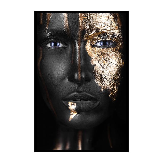 African Woman Canvas Poster Gold Foil Mask Jewelry Decorative Painting Living Room Wall Painting for Modern Home Decor Painting
