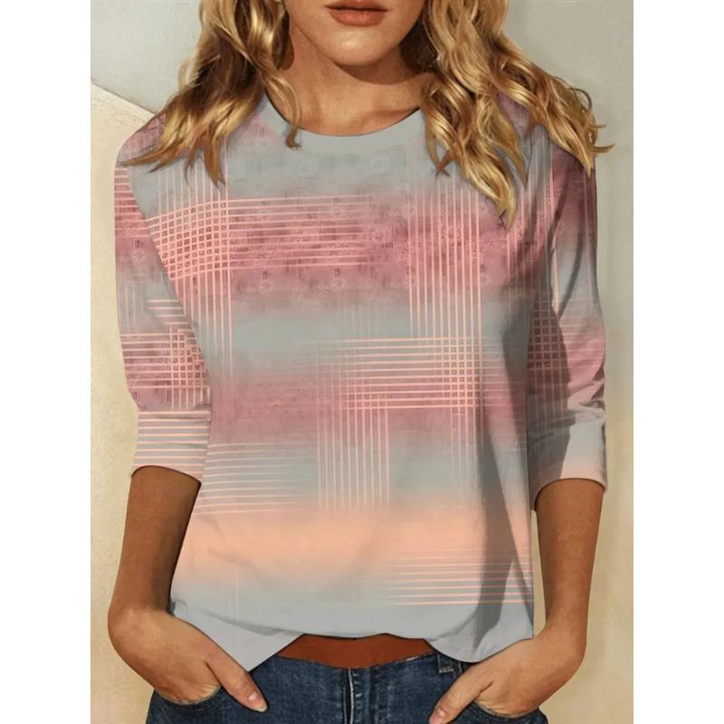 Summer Women's 3D Printed Crew Neck Long Sleeve T-Shirt Fashion Versatile Trend Breathable Casual