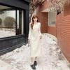 French Velvet Temperament Long-sleeved Dress Women's Spring New Pleated Waist Thin Inner Bottom Long Dress