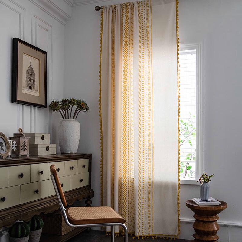 Jingga Cotton Linen Geometric Blackout Rod Pocket Curtain