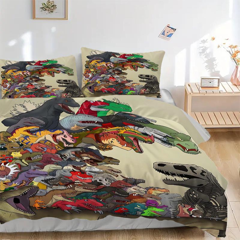 3pcs Various Dinosaur Quilt Cover Set - Soft & Comfortable Polyester Fabric, All-Season Breathable Comforter Set For 1 Quilt Cover & 2 Pillowcases