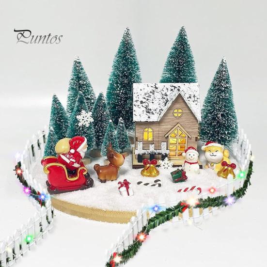 Miniatyr eventyrhagegjerde med 3 moduser LED-lys Røde sløyfer Liten kraftig tredekorasjon Mikrolandskapslayoutrekvisitter