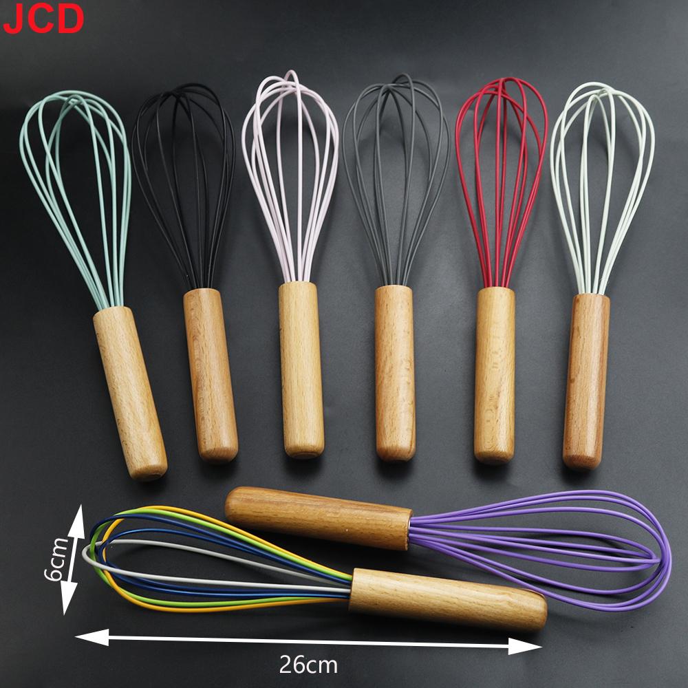 JCD Silicone Egg Beater Whisk Wooden Handle Kitchen Hand Egg Beater Gadgets Kitchen Tools Baking Accessories