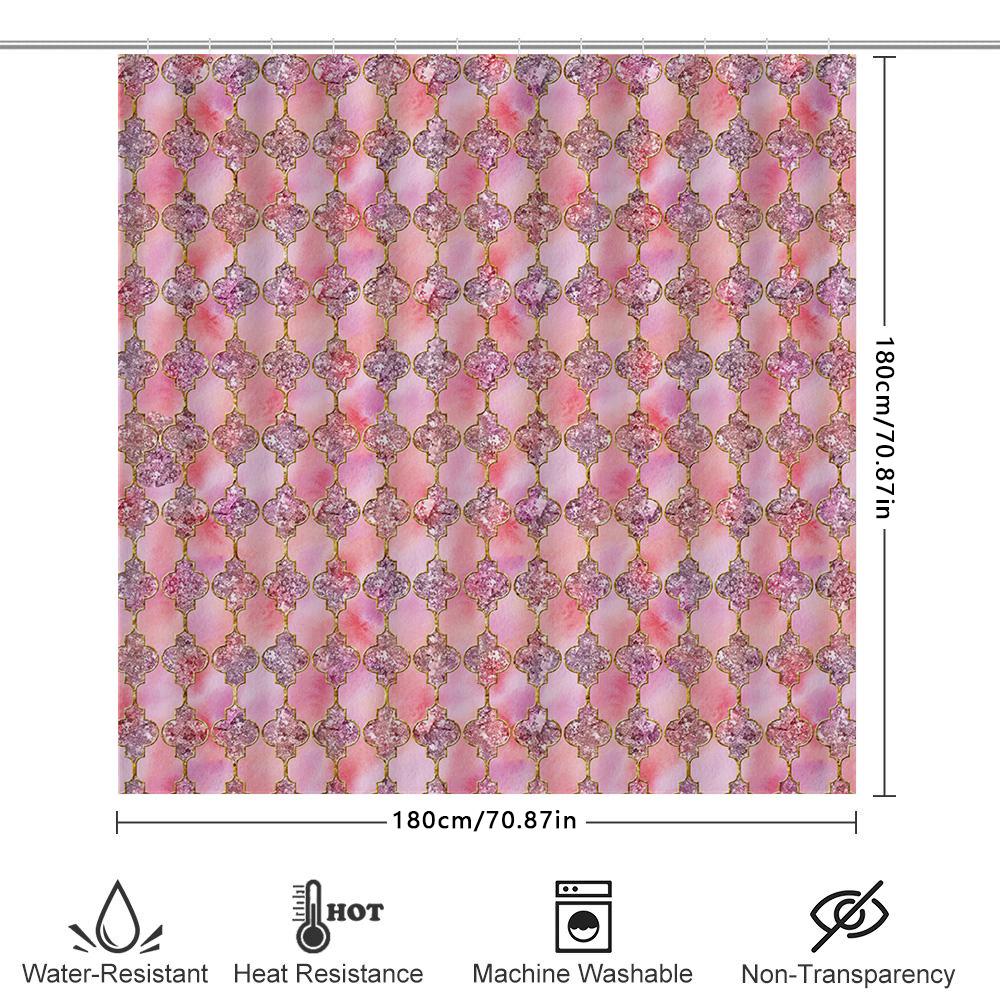 Wasserdichter Duschvorhang Mit Blumenmuster-Design Für Badezimmerdekoration Sondergrößen Erhältlich Rosa Gold Glitzer Marokkanisch S
