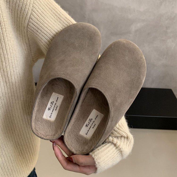 2024 Autumn New Soft Bottom Casual Versatile with Skirt semi-French Retro Bag Head Slippers Women
