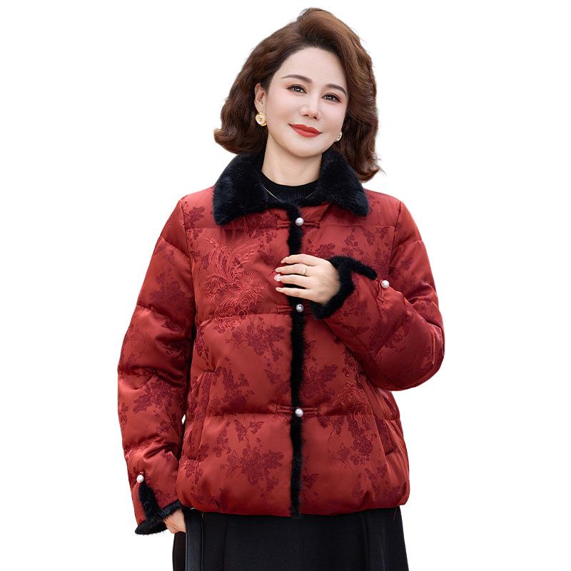 2025 Women's Plus Size Winter Coat - Chinese Style Short Cotton Jacket for Mothers (40+ Years)