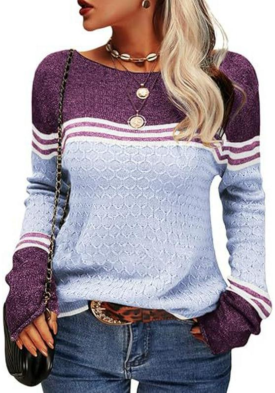 2025 European American Striped Color Block Knit Sweater: Autumn/Winter Women's Fashion Pullover