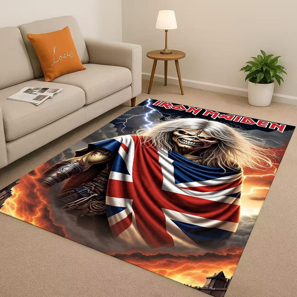 3D I Iron M Maidens Music Sign Living Room Non Slip Area Rug Soft Carpet for Bedroom Playroom Sofa,Easy Clean Home Decor Doormat