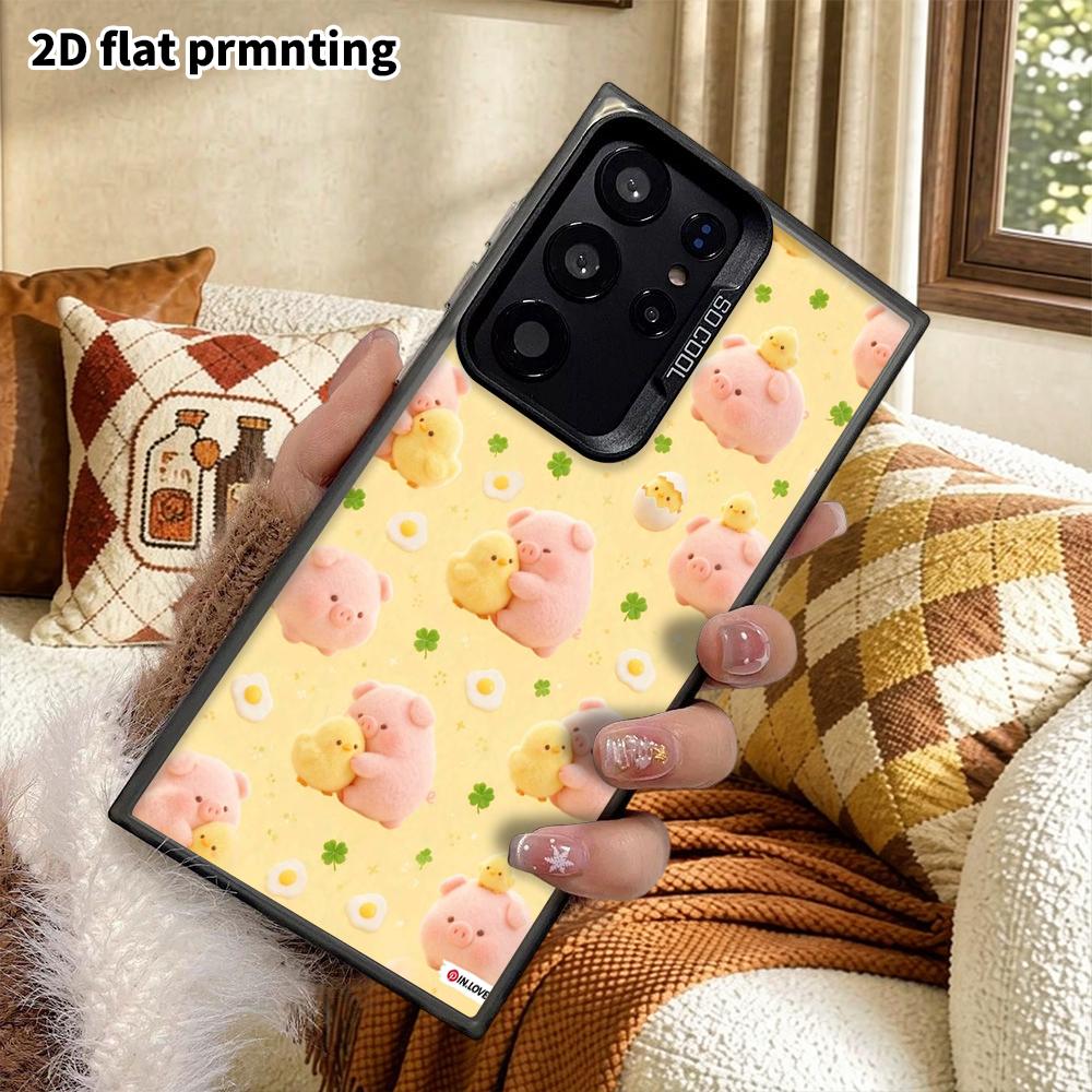 Phone Case: 2D Flat Samsung Galaxy A34 A35 M05 M06 S20 S22 S21 FE Plus 5G Case, Couple Design, Pink Pig and Little Yellow Chick, Christmas and Hallowe