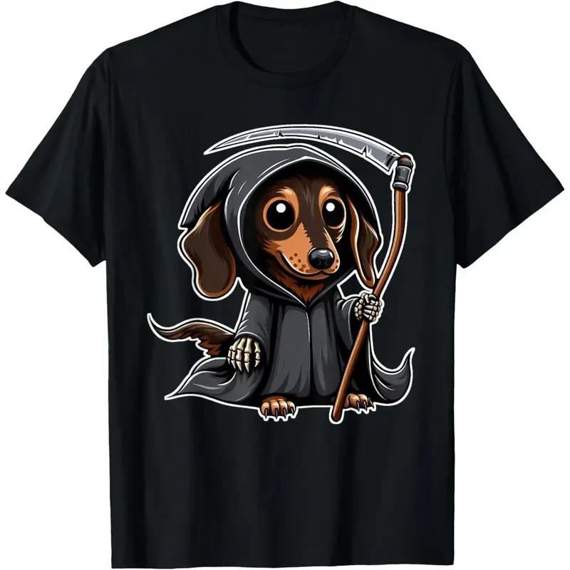 Funny Dachshund Grim Reaper T-Shirt Halloween Dog Graphic Tee L