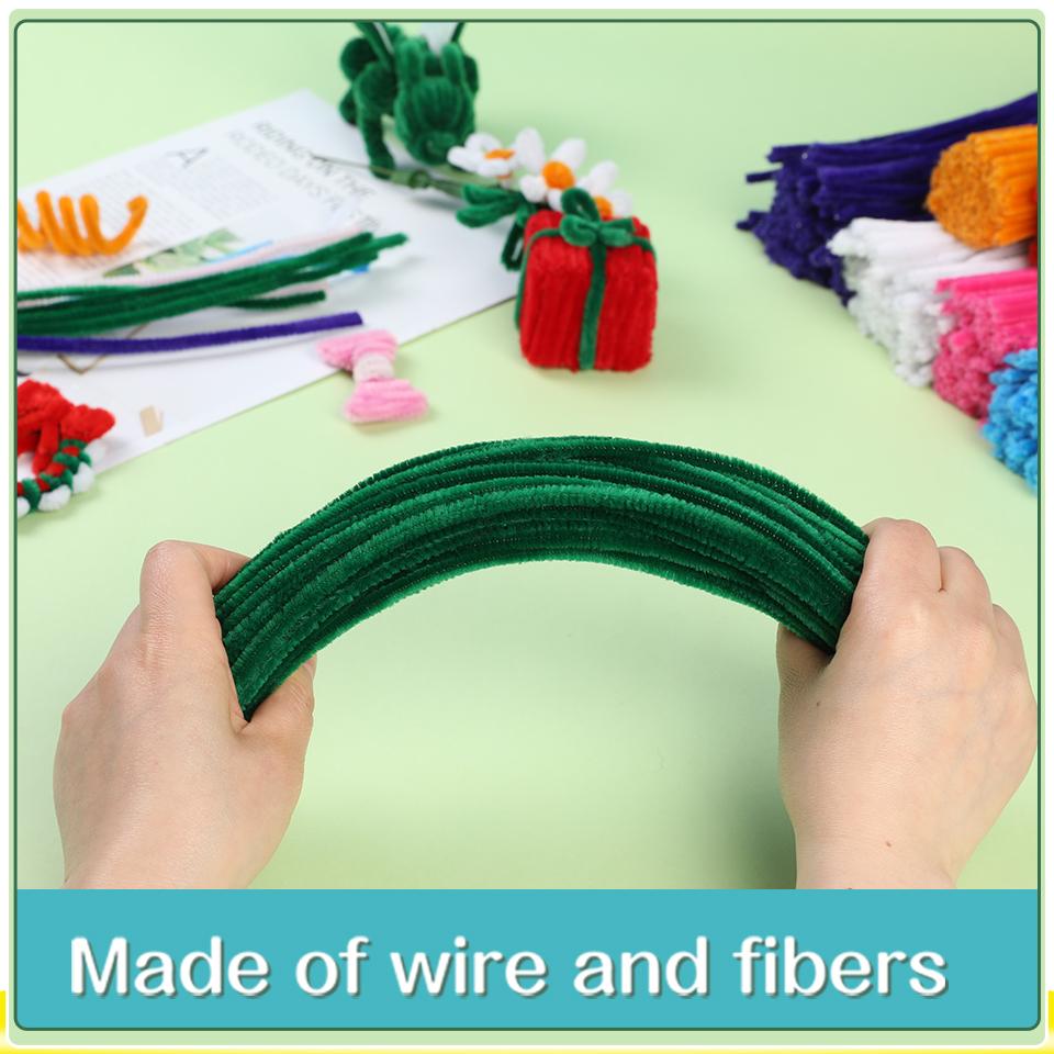 100Pcs 30cm Colors Chenille Stem Twisted Rod Iron Wire DIY Handcraft Wool Root Fluffy Bar Twisting Decor Pipe Cleaner Plush
