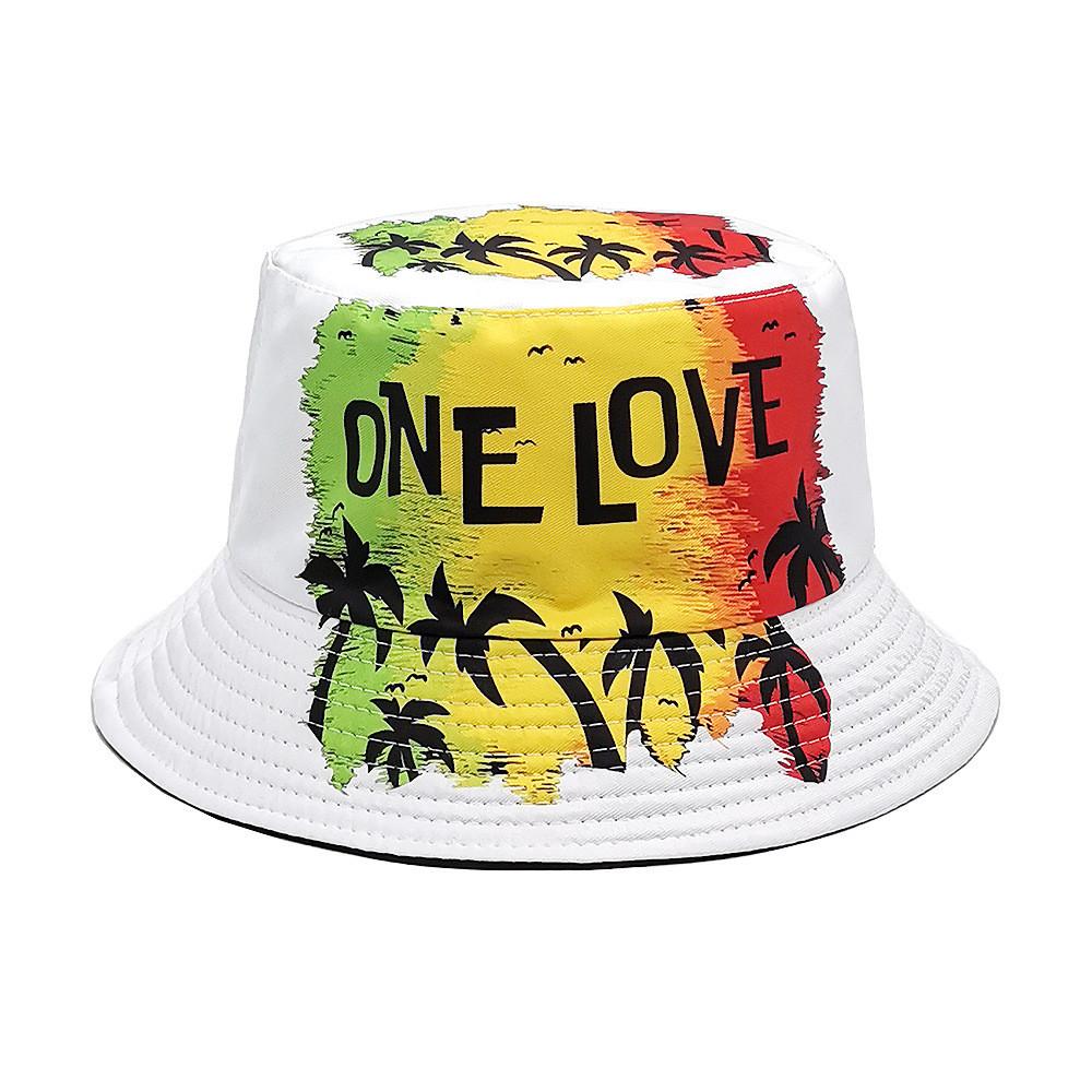 

Fashion Fisherman Cap With Letter And Coconut Tree Print Design For Outdoor Sports білий