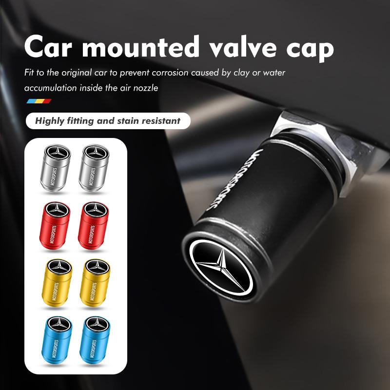BENZ 4pcs Car Logo Tire Valve Cover Alloy Wheel Tyre Stem Dust Cap For Mercedes Benz W202 W212 W126 W140 W168 W177 CLS GLE GLC GLS