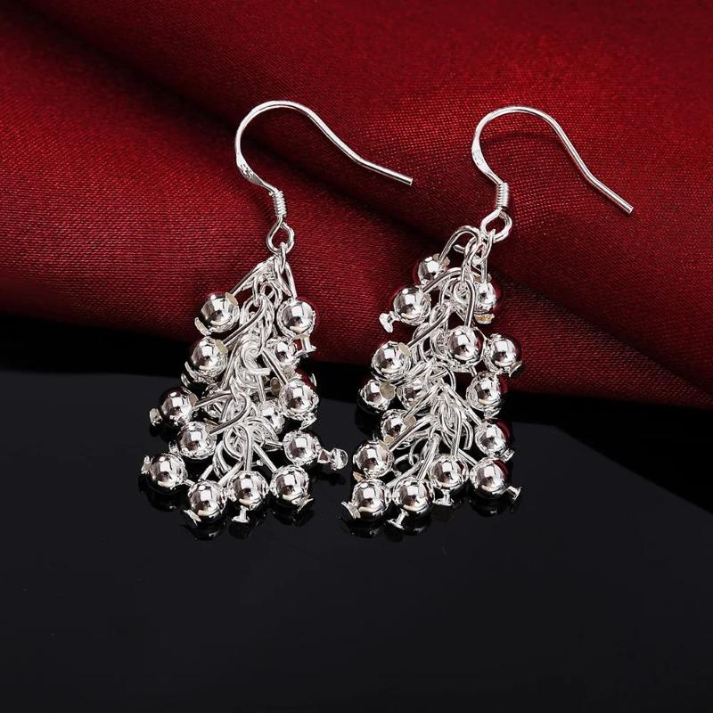 Hot Silver Color Creative Grape Beads Drop Earrings for Woman Fashion Party Fine Gifts Elegant Noble Jewelry
