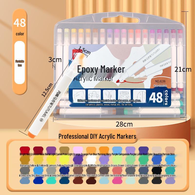 Tu Tu Bai Bai Gan 48-Color Acrylic Marker Set - Soft Tip, Opaque for DIY Art and Painting