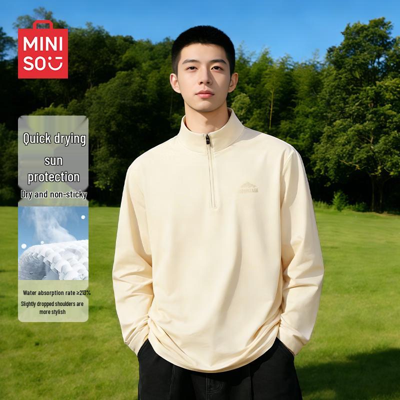MINISO Men's Quick-Dry Half-Zip Long Sleeve Fitness T-Shirt