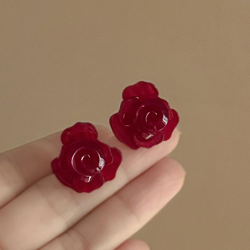Acrylic White Camellia Flowers Stud Earrings for Women Fashion Temperament Fairycore Earring Party Wedding Jewelry