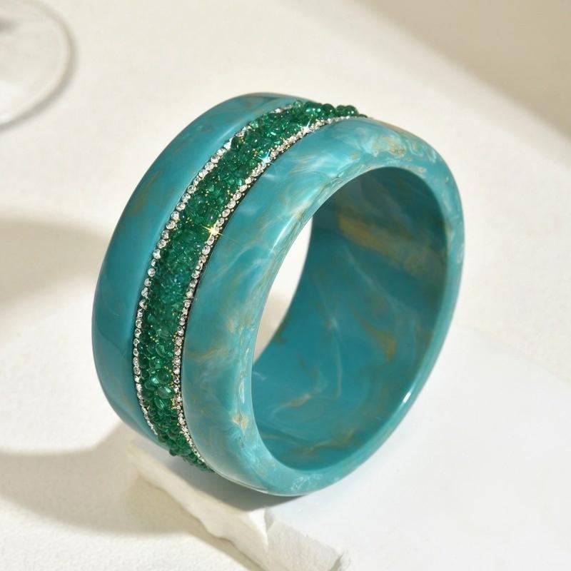 Elegant Rhinestone Bangles Fashion Imitation Turquoise Round Wide Bangles Bohemian Bracelets For Women Men New Gift Jewelry