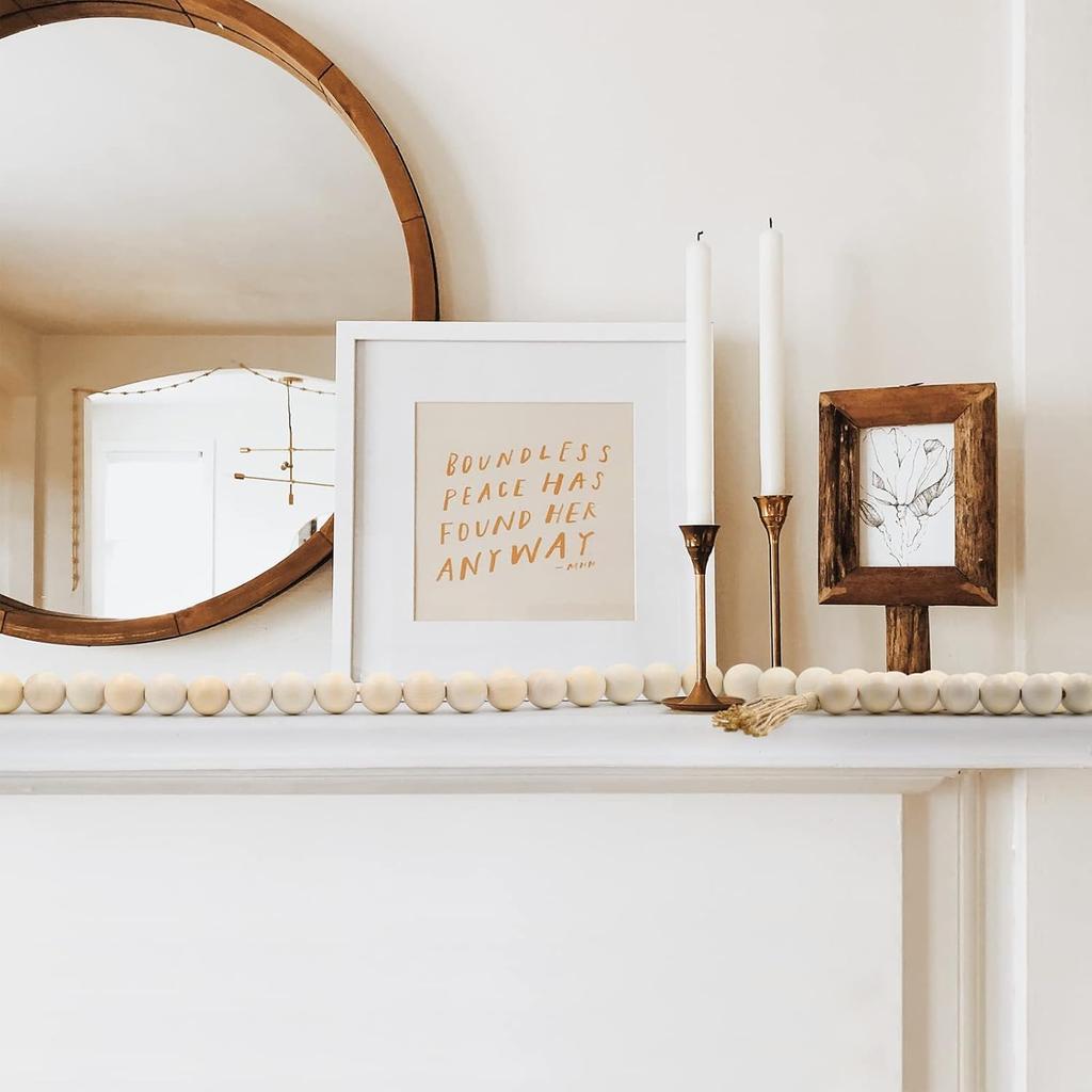 AceList 72in Large Wood Bead Garland Decorative Beads with Tassels, Long Wooden Beads Garland, Coffee Table Decor, Perfect Boho Farmhouse Bookshelf