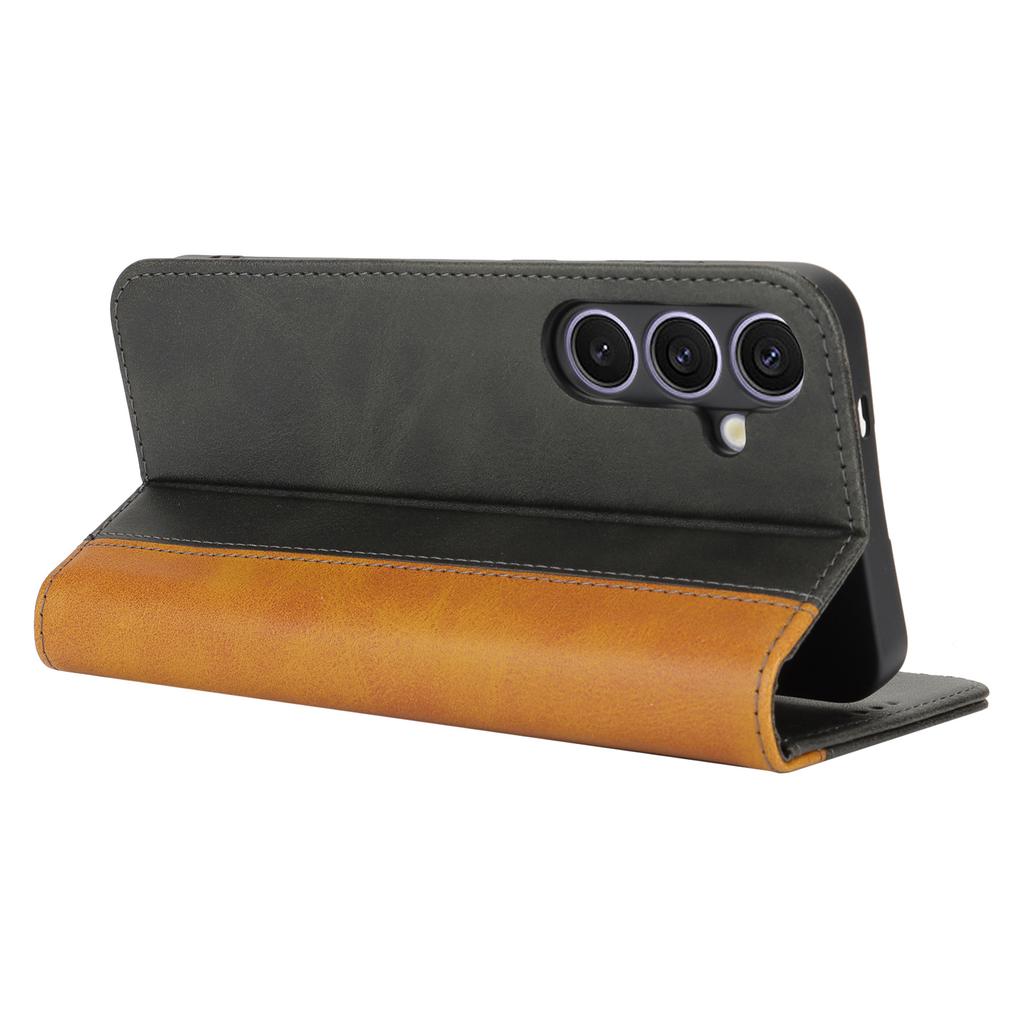 For Samsung Galaxy S24+ Case Calf Texture 3 Card Slots Color Splicing Leather Phone Cover