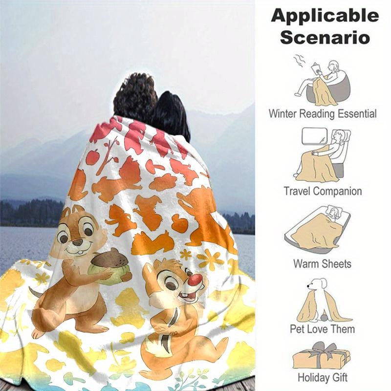 1pc, Charming Chip 'n' Dale Print Blanket Perfect for Home Decor, Couch Cover, Outdoor Use, Travel, Camping, Car, Beach, Office Nap Ideal