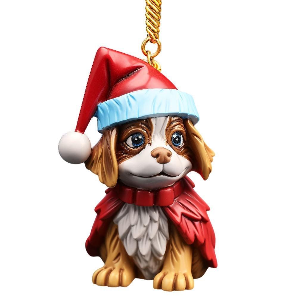 Cute Cartoon Christmas Elf Dog Hanging Ornament For Festive Car Decoration