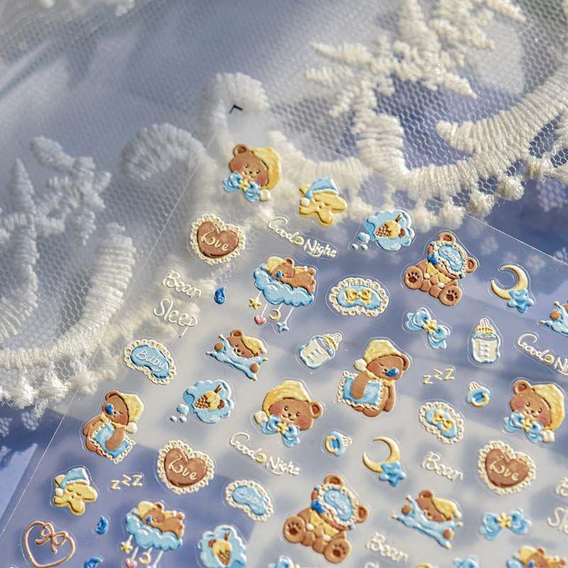 

Good Night Bear Nail Stickers New Arrival 5D Relief 3D 3D Kids Cute Pet Nail Stickers Decorations Good night bear 4817