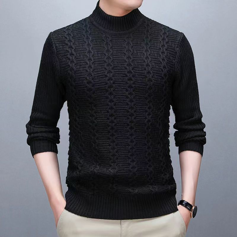 Winter High Neck Sweater Men's Base Slim Fit Thick Warm Knit Sweater Solid Color Sweater