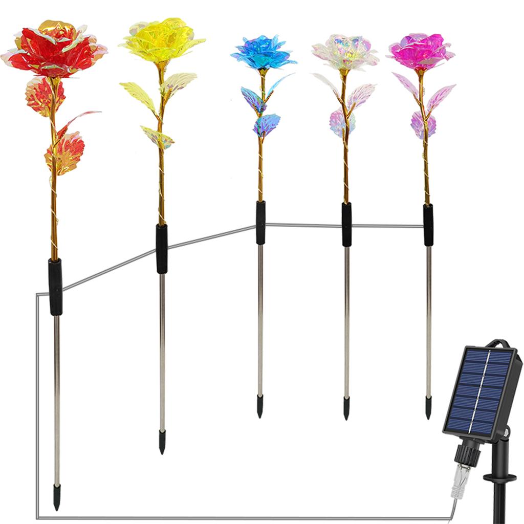 Stainless Steel Solar Powered Flower Lights Outdoor Lawn Decorative Lights Solar Rose Grass Light
