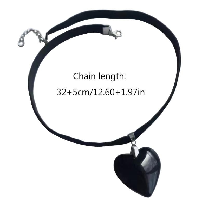 Glass Heart Charm Necklace Sparkling Heart Pendant Necklace Jewelry Gift for Women Wife Girlfriend Fabric Rope Chain