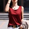 Chaleco de Tirantes con Cuello en U para Mujer Traje Interior Verano Último Diseño Negro Satén de Ácido Acético Sin Mangas Blusa Base Top