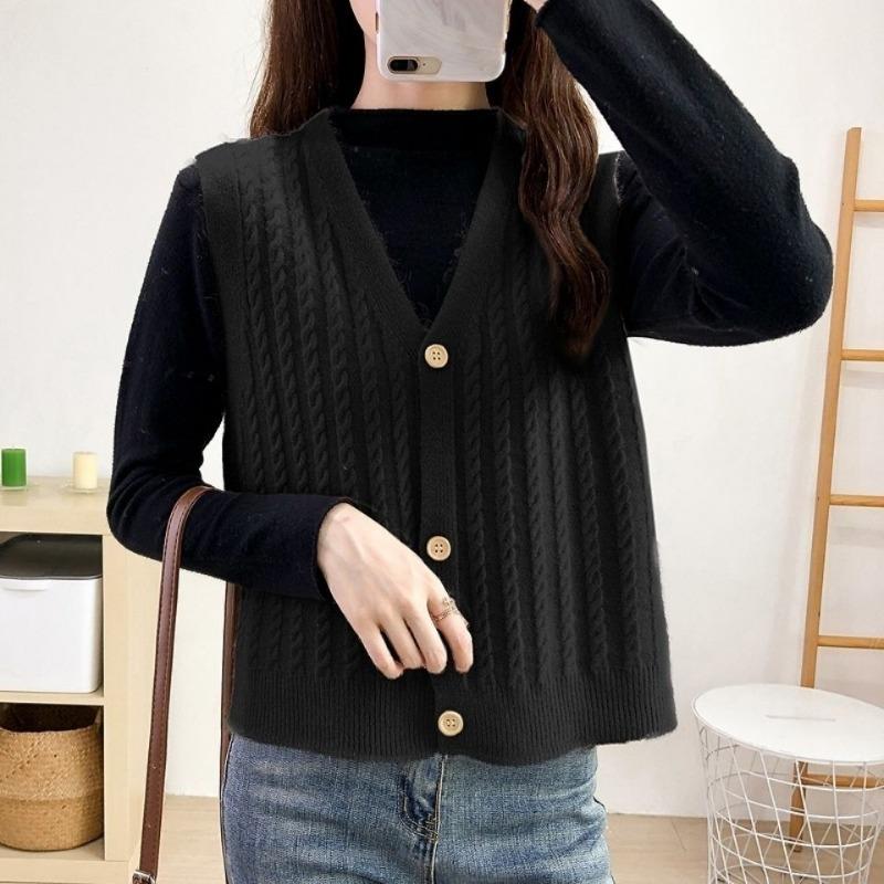 Väst Stickad Tröja Dam 2023 Vår Höst Vinter Ull Kofta Tröja Dam Lös Enstaka ärmlös tröja Väst Dam Topp