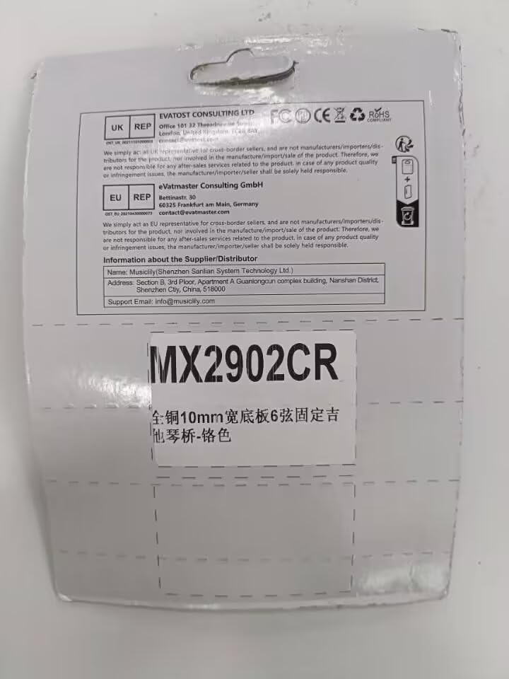 Musiclily Ultra Brass Guitar Single Bridge, Hardtail Bridge with 6 Independent Saddles, 10mm Wide, for Electric Guitars, Chrome