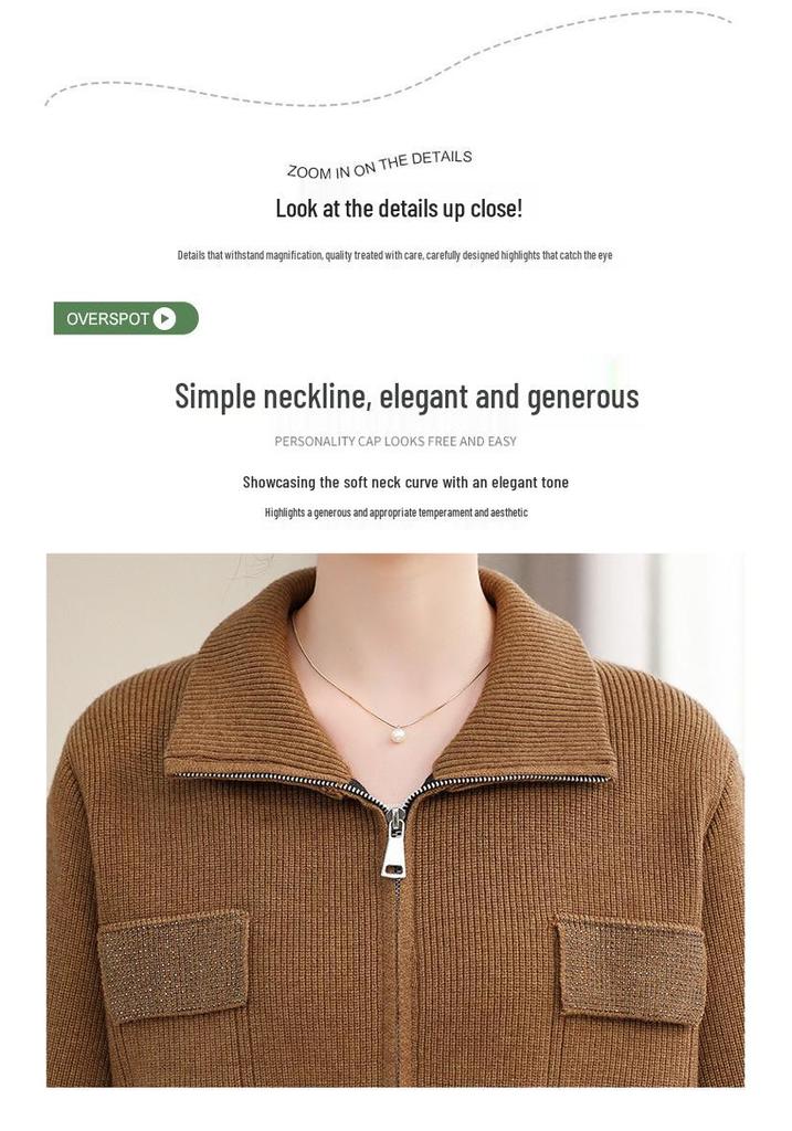 Elegant Lapel Knit Cardigan for Mid-Aged and Elderly Women - 2025 Spring & Autumn Style