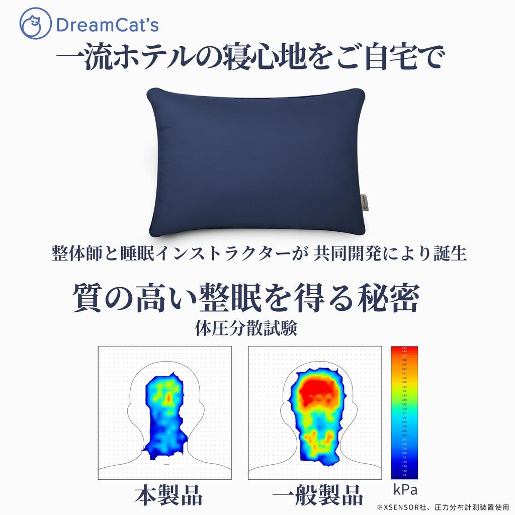 DreamCat's Pillow, Made In Japan, Luxury Hotel-Quality, Comfortable Sleep Pillow, Height Adjustable, Fluffy, Soft, Breathable, Odor-Resistant,