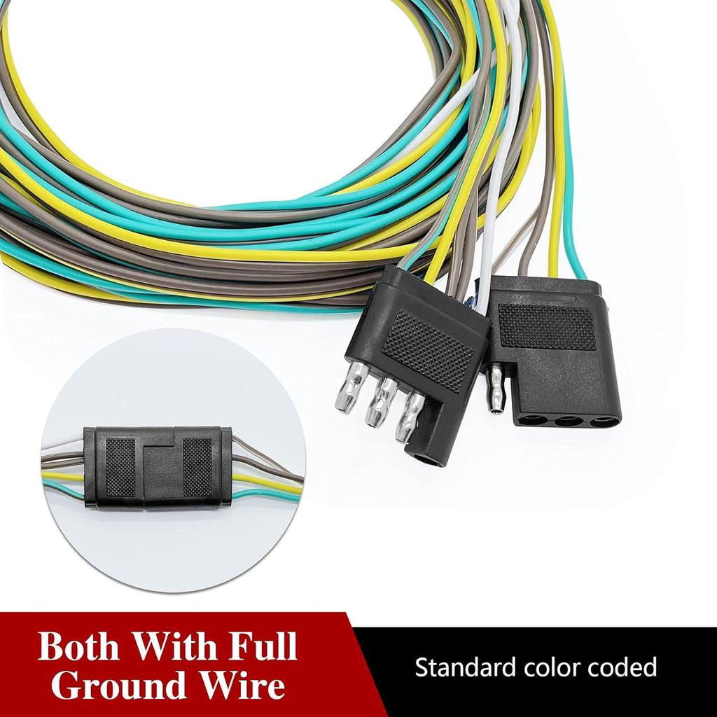 LIMICAR Trailer Wiring Harness Kit, 25Ft Trailer Wire With 4 Flat Extension Connector, 4 Pin Flat Bond Wiring Light Kit For Utility Boat
