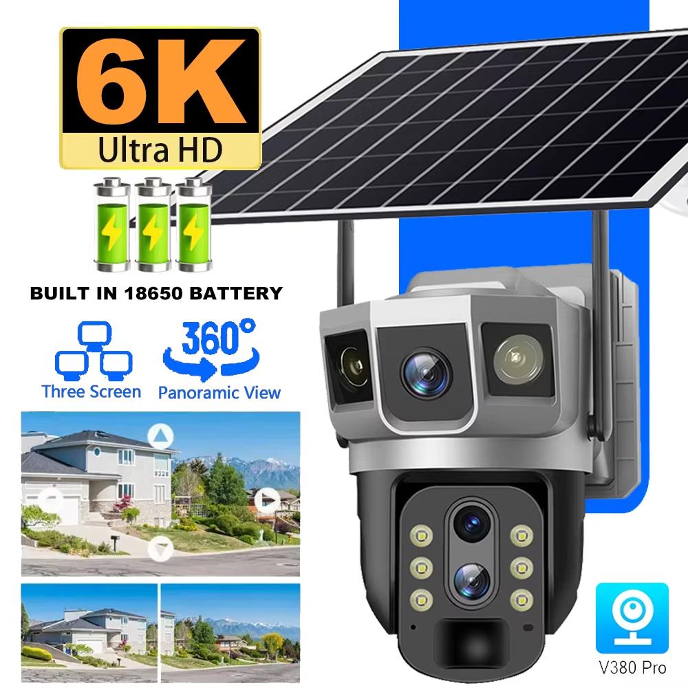 

12MP 3 Lens 4G Сонячна камера Outdoor Waterproof Smart Home Security IP Wireless HD Night Vision Video Monitoring Camera Monitor 4G camera