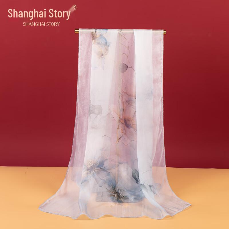 Shanghai Story Women's Printed Mulberry Silk Long Scarf Gift Set