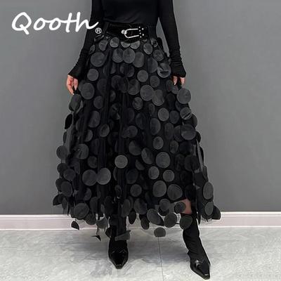Frauen 3D Design Polka Dot Tüll Mesh Rock Vintage Elastische Taille Lange A-linie Tutu Rock QT2176