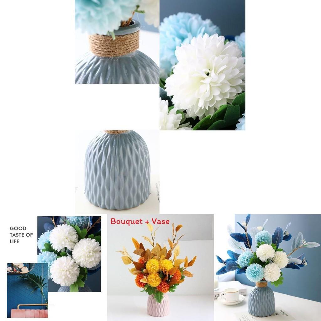 Silk Faux Hydrangea Flower Bouquet With Vase For Home Office And Interior Decoration