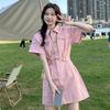 Women's  New Young Style Skinny Button Streetwear Fashion Casual Solid Simplicity Pockets Turn-down Collar Dresses